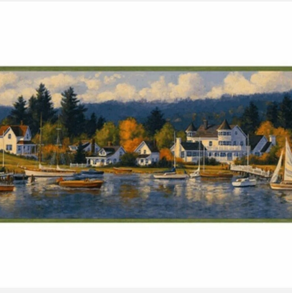Wallpaper Border Waterfront Town Lake Beachhouse